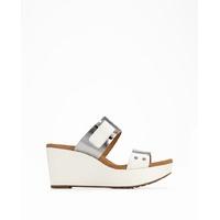 Clarks Caslynn Roza Two Pewter Strap Wedge Mule Sandals