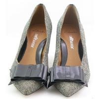 Clarks, size 6 grey court shoes with black bow