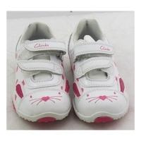 Clarks, size 6.5F white & pink kids trainers