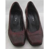 Clarks, size 5 red & black snake skin effect court shoes