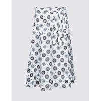Classic Pure Cotton Floral Print A-Line Midi Skirt