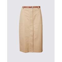 classic cotton rich belted pencil midi skirt