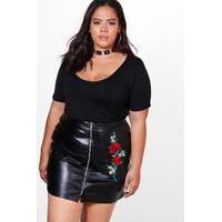 Claire Floral Embroidered PU Mini Skirt - black