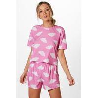 Cloud Print T-Shirt and Short Set - pink