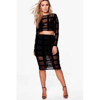 claire grid mesh skirt co ord set black