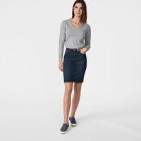 classic denim skirt mid blue worn in