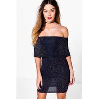 clara metallic shimmer dress navy