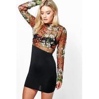 cleo embroidered midi bodycon dress black