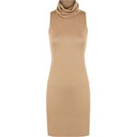 clover cowl neck sleeveless dress camel