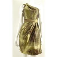 Closet Size 8 Metallic Gold and Metallic Brown Jacquard Weave One Shoulder Fitted Dress
