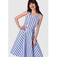 closet gold blue and white stripe skater dress