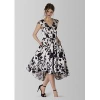 closet gold black and white floral hi low dress