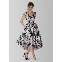 closet gold black and white floral hi low dress