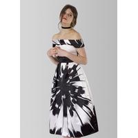 Closet Gold Black and White Large Floral Bardot Lined Dress