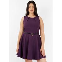 Closet Curves Purple Belted Skater Dress