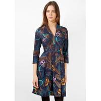 Closet Teal Multi Floral Long Sleeve Pleated Dress