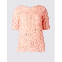 Classic Pure Cotton Border Lace Round Neck T-Shirt