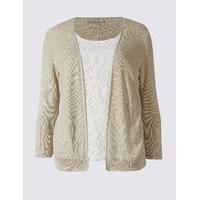 Classic Lace Front Round Neck 3/4 Sleeve Cardigan