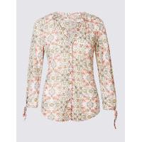 classic cotton blend floral print 34 sleeve blouse