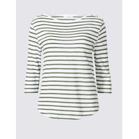 Classic Pure Cotton Striped 3/4 Sleeve T-Shirt