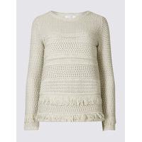 Classic Pure Cotton Rustic Fringe Round Neck Jumper