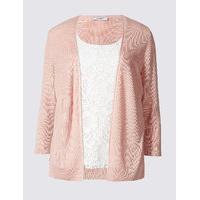 Classic Lace Front Round Neck 3/4 Sleeve Cardigan