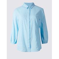 Classic Pure Cotton Hidden Placket 3/4 Sleeve Shirt