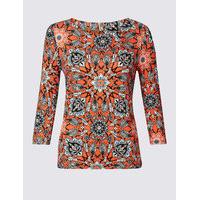 Classic Mosaic Print Round Neck 3/4 Sleeve T-Shirt