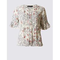 Classic Floral Print Round Neck Half Sleeve Blouse