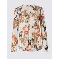 Classic Printed Dipped Hem Long Sleeve Shell Top