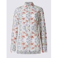 Classic Cotton Silk Floral Print Long Sleeve Shirt