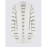 classic striped open front 2 pockets cardigan