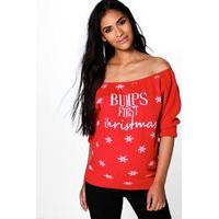 claire off the shoulder christmas jumper red