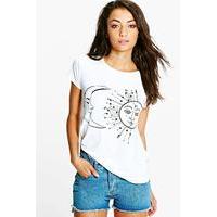 Clara Sun And Moon Print Oversized Tee - cream