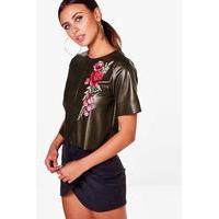 claire pu embroidered tee khaki