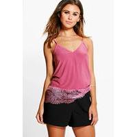 Clairey Lace Trim Strappy Cami - rose