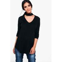 Claire Choker Ribbed Top - black