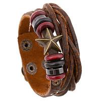 Classic Beads And Star 20cm Men\'s Brown Leather Leather Bracelet(1 Pc)