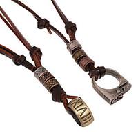 classic ring and lighter brown leather pendant necklacerandom color 1  ...