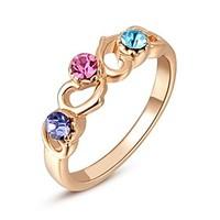 Classic Austrian Crystals Rose Gold Plated Colorful Stones Heart To Heart Ring Party Jewelry