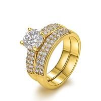 Classic 18K Yellow/White Gold Plated Four Prongs 1.5Ct CZ Wedding Simulated Diamond Rings For WomenImitation Diamond Birthstone