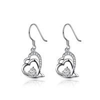Classic Silver Plated Clear Crystal Heart to Heart Drop Earrings for Wedding Party Jewelry Accessiories