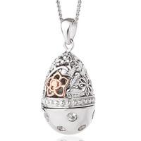 Clogau Floral Egg Sterling Silver 9ct Rose Gold White Topaz Pendant