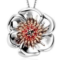 Clogau Welsh Poppy Silver Rose Gold Black Diamond Ruby Pendant