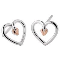 Clogau Tree Of Life Sterling Silver 9ct Rose Heart Stud Earrings