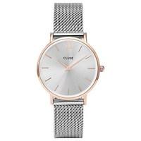 CLUSE Minuit Rose Gold & Silver Mesh Watch