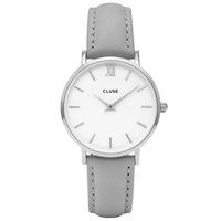 Cluse Minuit Grey Leather Strap Watch CL30006