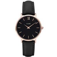 Cluse Minuit Rose Gold Plated Black Strap Watch CL30022