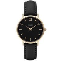 Cluse Minuit Gold Plated Black Strap Watch CL30004