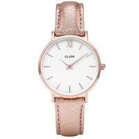 Cluse Minuit Rose Gold Plated Leather Strap Watch CL30038